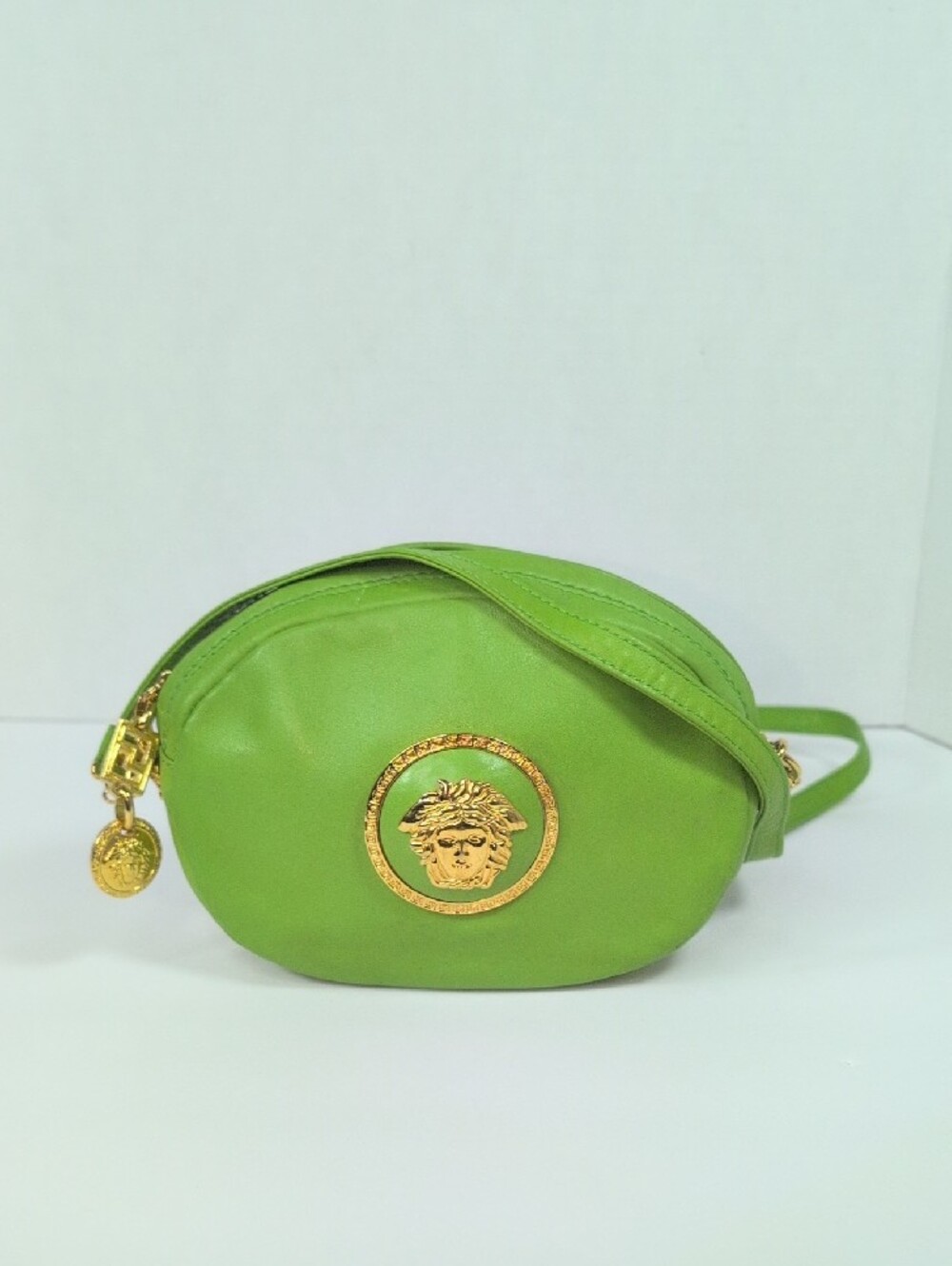 Versace 1990s Lime Green Leather Medusa Mini Crossbody Bag